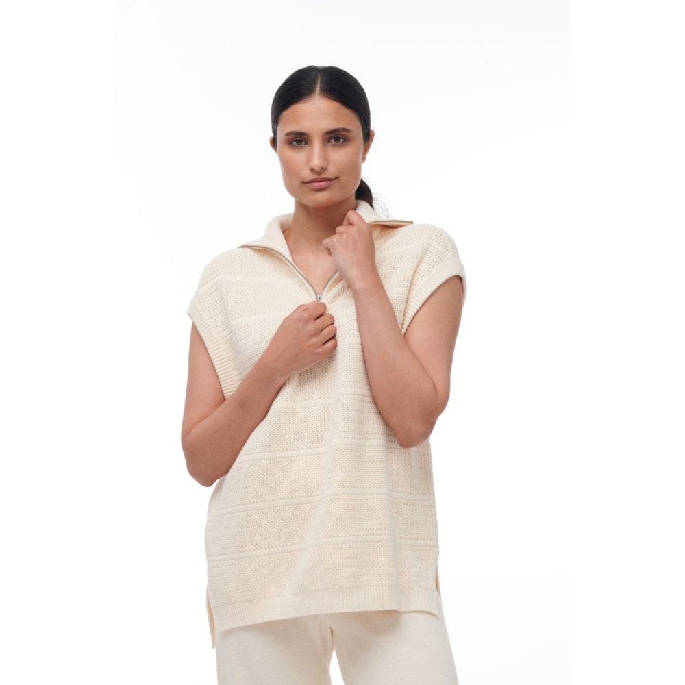 PAPER LABEL Cheyenne Knit Vest Sleeveless Pullover Quarter Zip Cream Size Medium - Picture 3 of 14